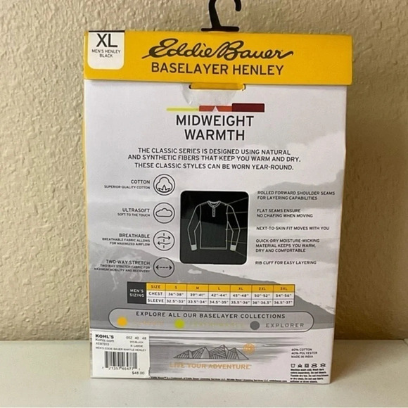 Men’s Eddie Bauer medium weight waffle Henley, new inbox XL ~ L ~ S sizes - Picture 5 of 7